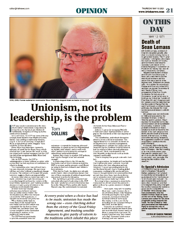 Thumbnail of PDF of Irish News page containing the Eamon Phoenix On This Day column dated 13th May 2021, detailing events reported on 13th May 1971