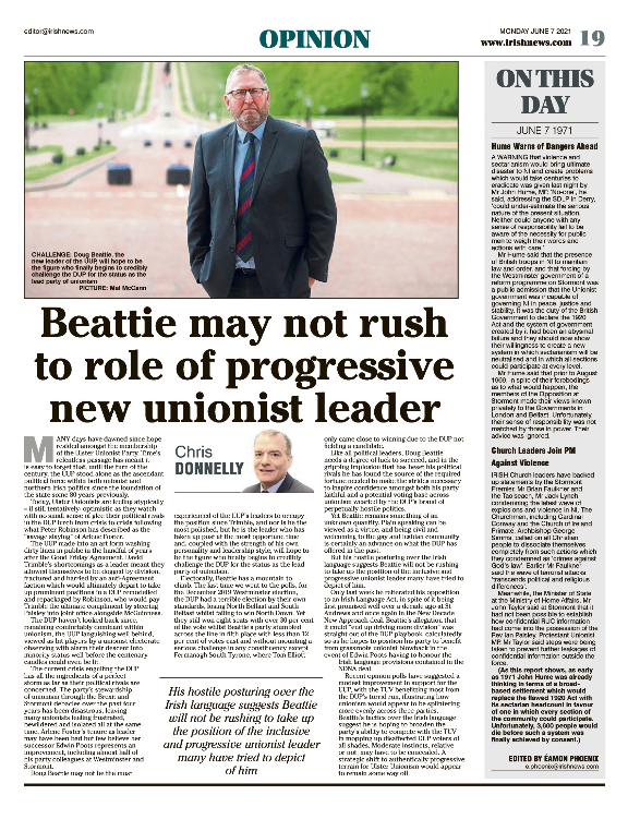 Thumbnail of PDF of Irish News page containing the Eamon Phoenix On This Day column dated 7th June 2021, detailing events reported on 7th June 1971